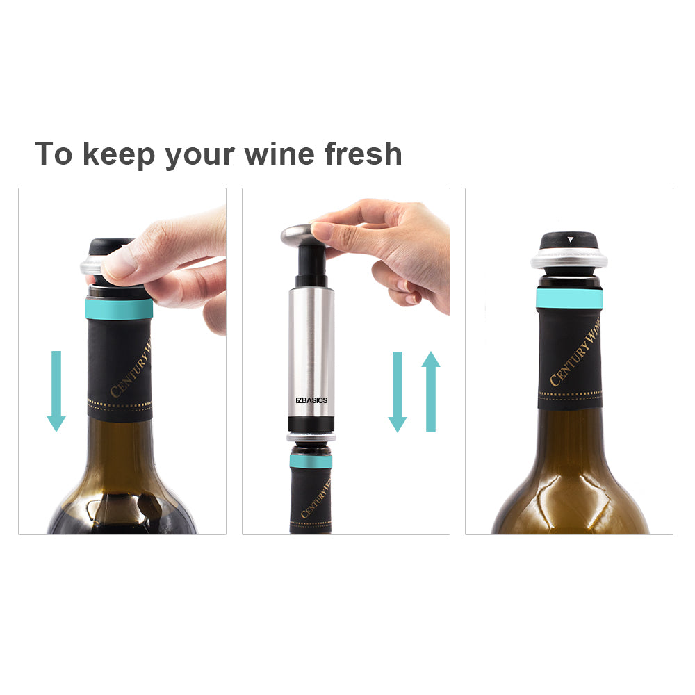 SteeL Vacuum Wine Preserver And 2 Stoppers
