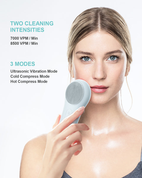 Anemec Facial Cleansing Brush face Scrubber Waterproof Face Scrub Brush for Men & Women Rechargeable Face Brushes for Facial Electric Silicone Face Scrubber Cleanser Brush 1 Pack+3 Modes Light Grey