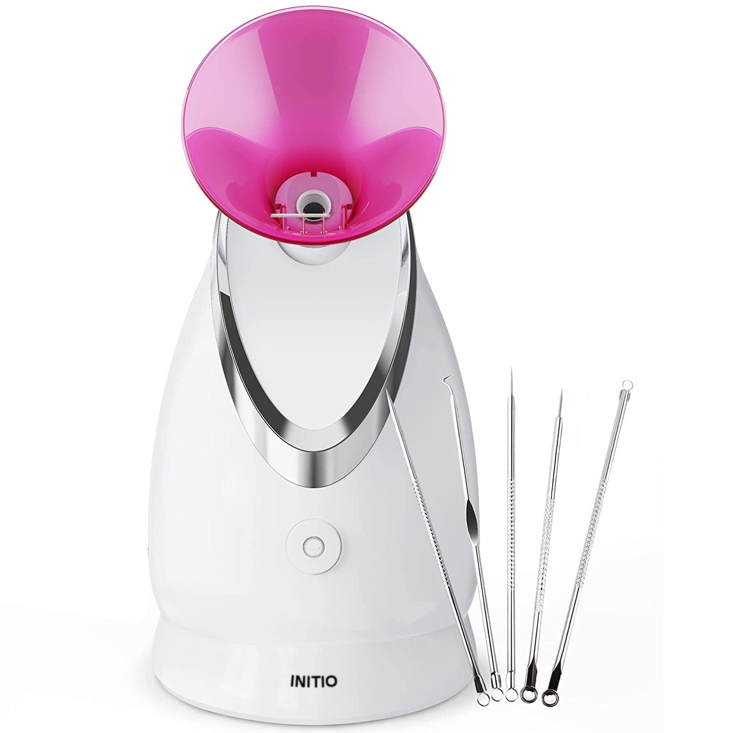 INITIO Facial Steamer Ionic Face Steamer for Home Facial, Warm Mist Humidifier Atomizer for Face Sauna Spa Sinuses Moisturizing, Unclogs Pores, with Stainless Steel Skin Kit(Pink)