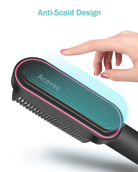 Acaves Hair Straightener Brush Ionic Hair Straightening Brush with 9 Heat Levels for Frizz-Free Silky Hair, 30s Fast Heating Anti-Scald & LED Screen, Perfect for Professional Salon at Home