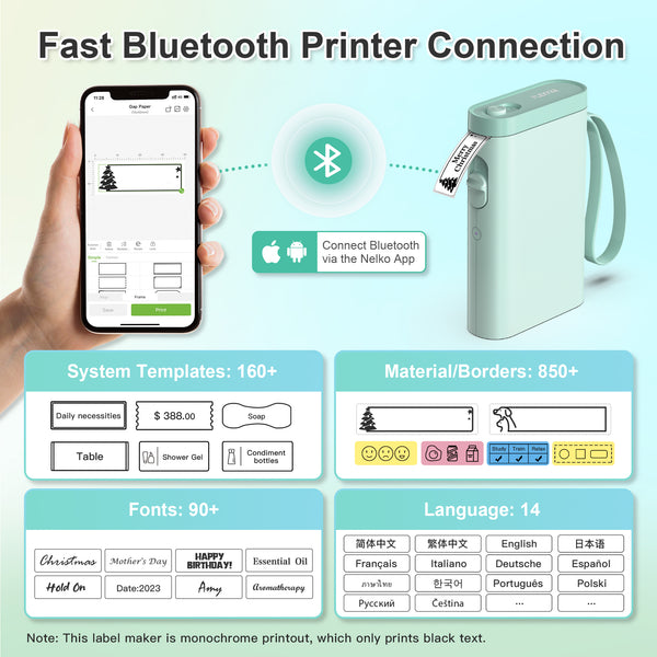 FLEXYVA Label Maker Machine with Tape, P21 Portable Bluetooth Thermal Label Printer, Wireless Built-in Cutter Sticker Maker Mini Label Makers with Multiple Templates for Organizing Storage Office Home, Green