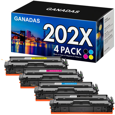 GANADAS Compatible 202X Toner Cartridge Replacement for HP 202X 202A CF500X CF500A to use with Laserjet Pro MFP M281fdw M254dw M281cdw M281 M281dw M280nw Toner Printer (1B 1C 1M 1Y, 4 Pack)