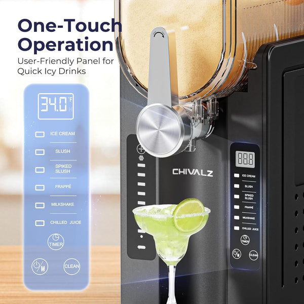 CHIVALZ Electric Slushy Makers, No Ice Needed Slushy Maker for Home, Real-Time Temp Display, Frozen Drink Maker with 6 Preset Programs for Ice Cream, Frappés, Milk Shake and More, Black, 1 Pack+3Modes
