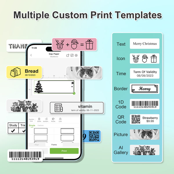 Nelko Label printing machines with Tape, P21 Bluetooth Label Printer, Wireless Mini Label Makers with Multiple Templates for Organizing Office Home, green