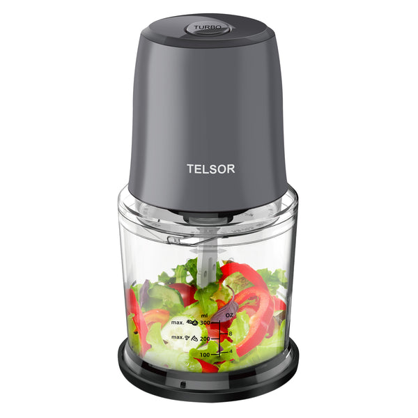 TELSOR Food Processor, Small Food Processor for Vegetables, Meat, Fruits, Nuts, 2 Speed Mini Food Chopper With Sharp Blades, 2-Cup Capacity, Silver