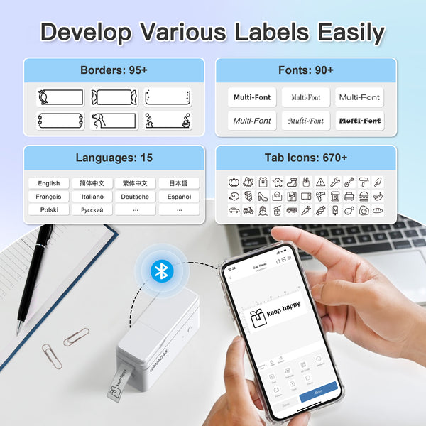 GANADAS P31S Label Maker Machine with Tape, Portable Thermal Printer, Portable Bluetooth Label Printer for Organizing Storage Office Home, Sticker Maker Mini Label Maker with Multiple Templates, White