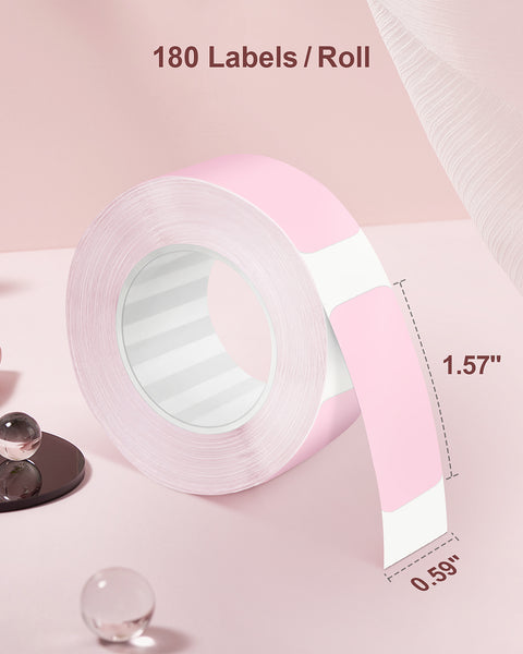 Thermal Label Maker Tape Replacement Compatible with D30, P10 E1, L1, Q1 Label Printer, Not for TELSOR P31S, 15mmx40mm/0.5x1.57inch, 180 Labels/Roll, P10 Thermal Printing Label Paper (Pink)