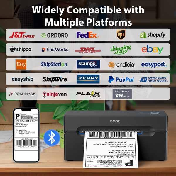 DMGE Bluetooth Thermal Shipping Label Printer, Wireless 4x6 Shipping Label Printer for Shipping Packages, Support Android, iPhone and Windows, Widely Used for Amazon, Ebay, Shopify (Black)