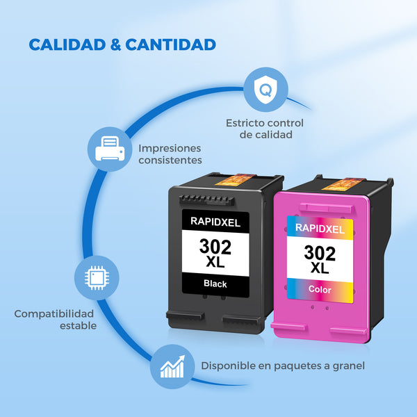RAPIDXEL 302XL Remanufactured Ink Cartridges for HP 302 XL Black and Colour Ink Cartridge 302 Printer Compatible for HP Envy 4524 4520 4527 DeskJet 3630 2130 OfficeJet 3831 3835 5230 (2-Pack)