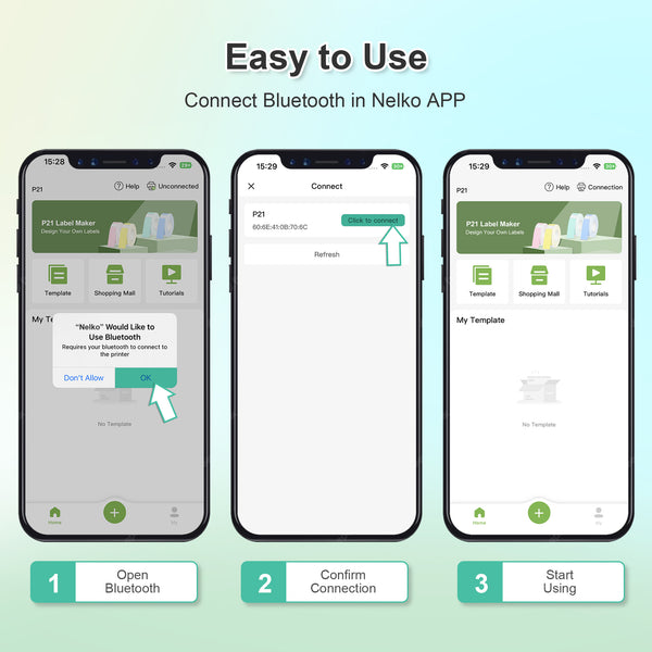 Nelko Label printing machines with Tape, P21 Bluetooth Label Printer, Wireless Mini Label Makers with Multiple Templates for Organizing Office Home, green