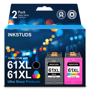 INKSTUDS Remanufactured Ink Cartridges Replacement for HP 61 Ink Cartridge Combo Pack 61XL Works with HP Envy 4500 4502 5530 Deskjet 2540 3510 OfficeJet 4630 Printer (1 Black, 1 Tri-Color, 2-Pack)