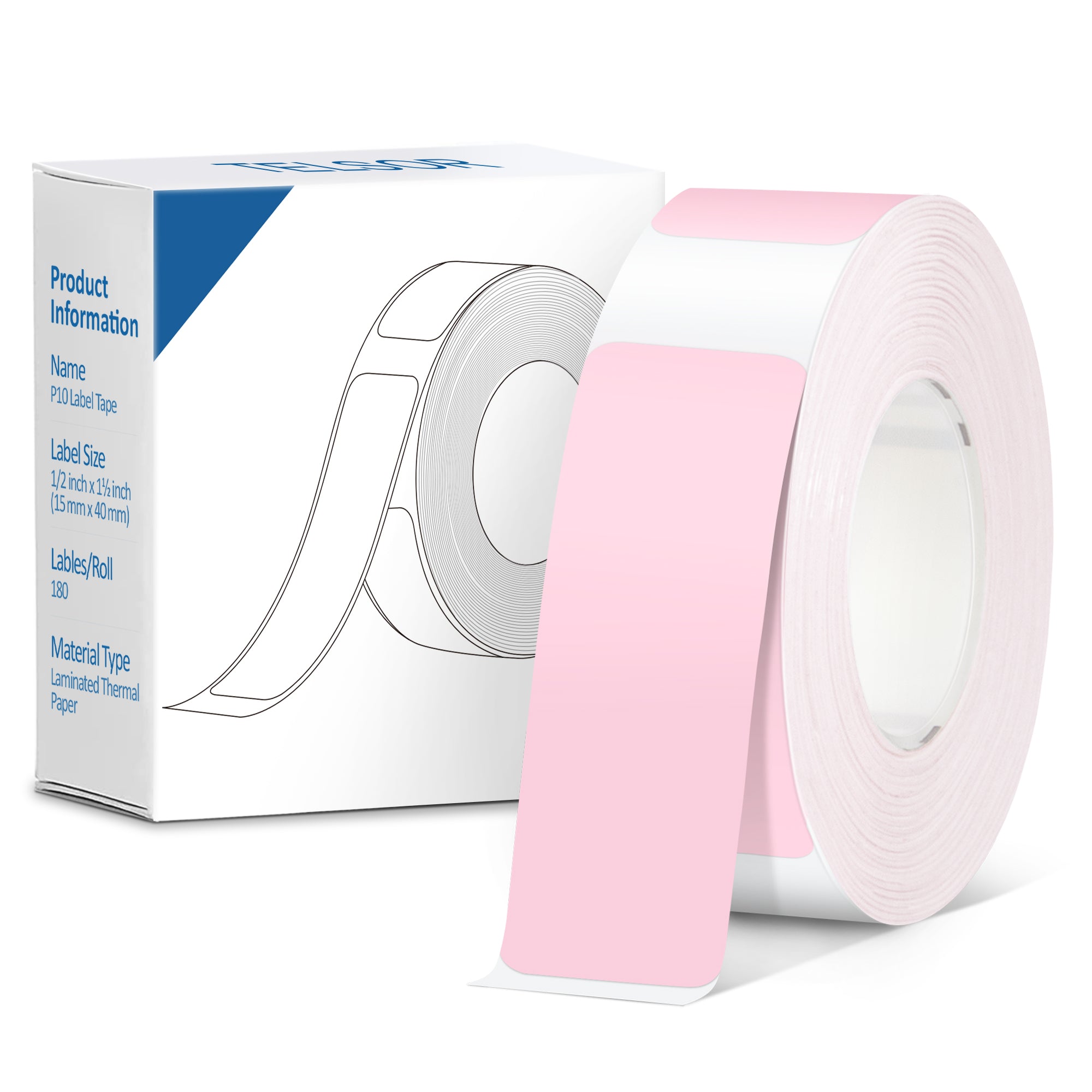 Thermal Label Maker Tape Replacement Compatible with D30, P10 E1, L1, Q1 Label Printer, Not for TELSOR P31S, 15mmx40mm/0.5x1.57inch, 180 Labels/Roll, P10 Thermal Printing Label Paper (Pink)