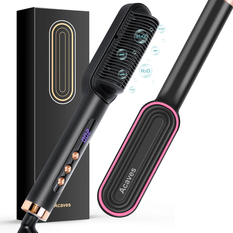 Acaves Hair Straightener Brush Ionic Hair Straightening Brush with 9 Heat Levels for Frizz-Free Silky Hair, 30s Fast Heating Anti-Scald & LED Screen, Perfect for Professional Salon at Home