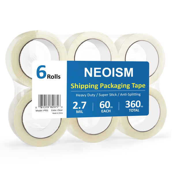 Packing Tape for Moving Boxes, Heavy Duty Packaging Tape 6 Rolls, 2.7 mil, 1.88" x 54.6 Yd, NEOISM Clear Tape Refill for Packing, Shipping, Moving and Mailing, Strong Seal on All Box Types, 3" Core