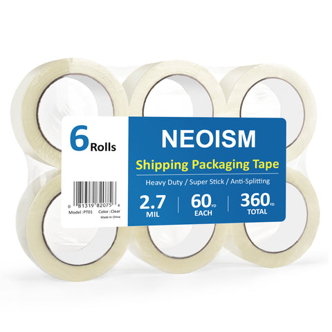 Packing Tape for Moving Boxes, Heavy Duty Packaging Tape 6 Rolls, 2.7 mil, 1.88" x 54.6 Yd, NEOISM Clear Tape Refill for Packing, Shipping, Moving and Mailing, Strong Seal on All Box Types, 3" Core