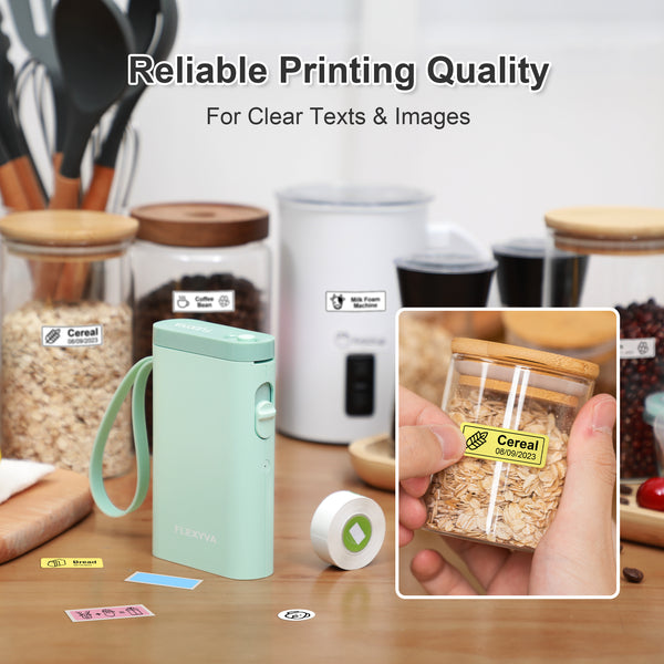 FLEXYVA Label Maker Machine with Tape, P21 Portable Bluetooth Thermal Label Printer, Wireless Built-in Cutter Sticker Maker Mini Label Makers with Multiple Templates for Organizing Storage Office Home, Green