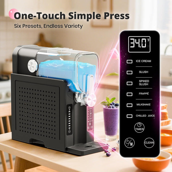 EZBASICS Slushy Machine for Home No Ice Needed, Professional Frozen Drink Maker with LED Display, 6 Pre-Set Programs for Frozen Margaritas, Frappés and Ice Cream, Black, 1Pack+6Modes