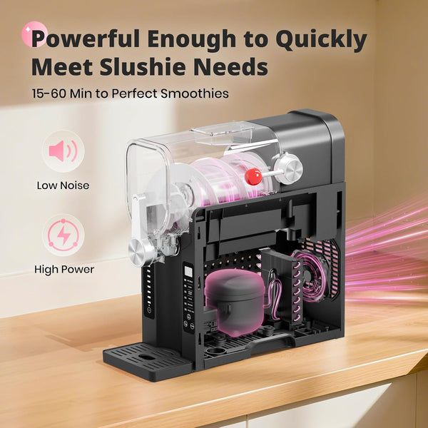 EZBASICS Slushy Machine for Home No Ice Needed, Professional Frozen Drink Maker with LED Display, 6 Pre-Set Programs for Frozen Margaritas, Frappés and Ice Cream, Black, 1Pack+6Modes