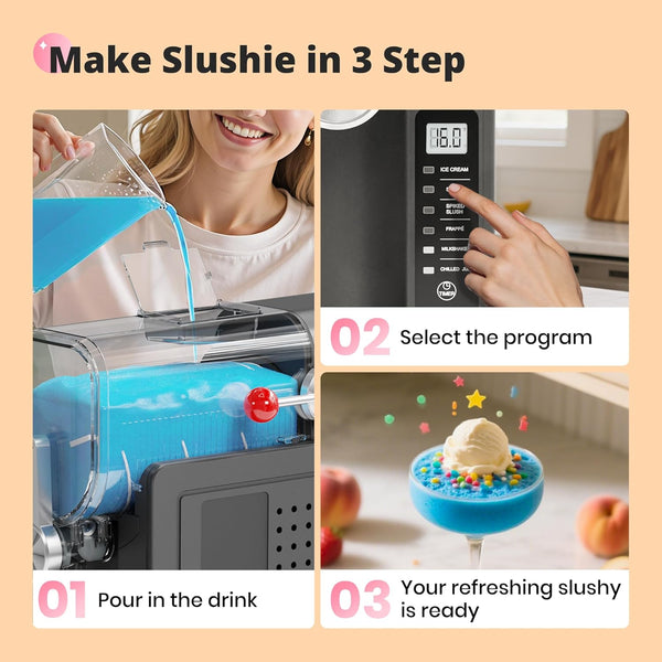 EZBASICS Slushy Machine for Home No Ice Needed, Professional Frozen Drink Maker with LED Display, 6 Pre-Set Programs for Frozen Margaritas, Frappés and Ice Cream, Black, 1Pack+6Modes