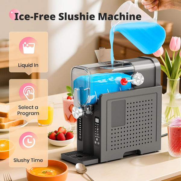 EZBASICS Slushy Machine for Home No Ice Needed, Professional Frozen Drink Maker with LED Display, 6 Pre-Set Programs for Frozen Margaritas, Frappés and Ice Cream, Black, 1Pack+6Modes