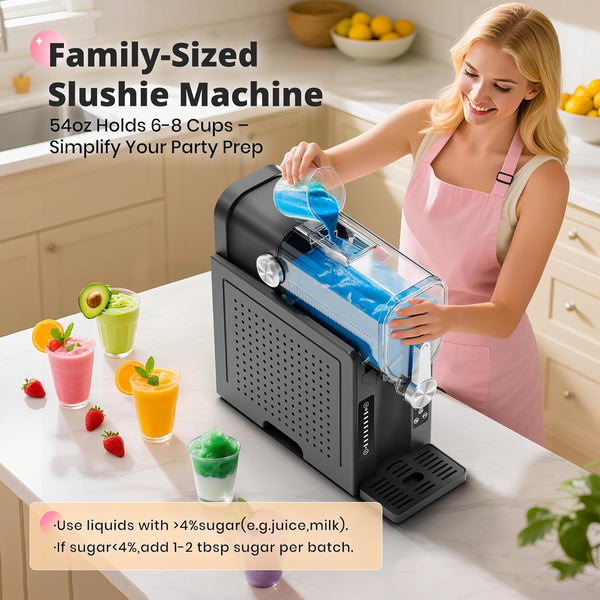 EZBASICS Slushy Machine for Home No Ice Needed, Professional Frozen Drink Maker with LED Display, 6 Pre-Set Programs for Frozen Margaritas, Frappés and Ice Cream, Black, 1Pack+6Modes