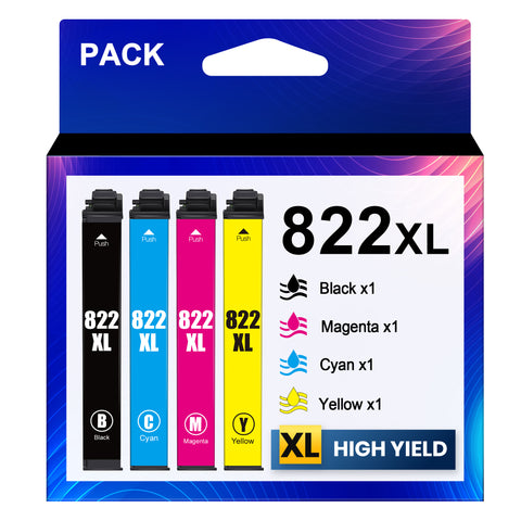 PACK Brand 822XL Ink Cartridges Replacement for Epson 822XL Ink Cartridges for Epson 822 822 XL Epson 822XL Ink Cartridges to use with Workforce Pro WF-3820 WF-4820 WF-4830 WF-4833 Printer