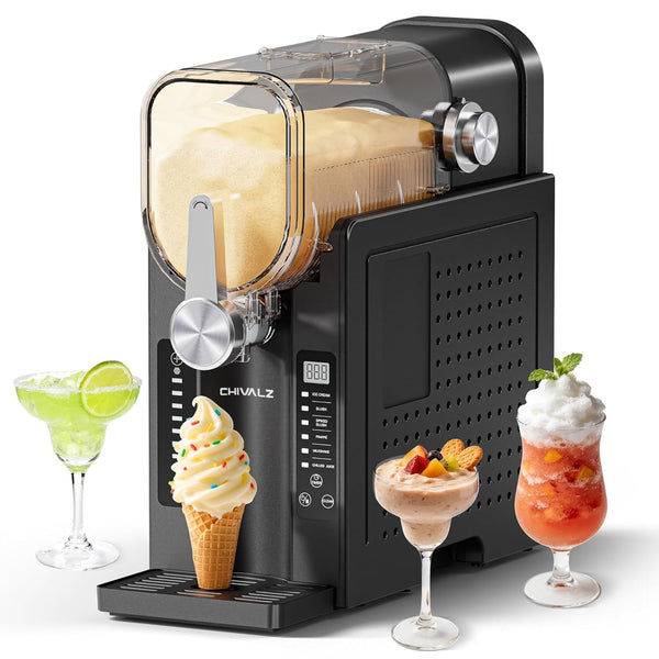 CHIVALZ Electric Slushy Makers, No Ice Needed Slushy Maker for Home, Real-Time Temp Display, Frozen Drink Maker with 6 Preset Programs for Ice Cream, Frappés, Milk Shake and More, Black, 1 Pack+3Modes
