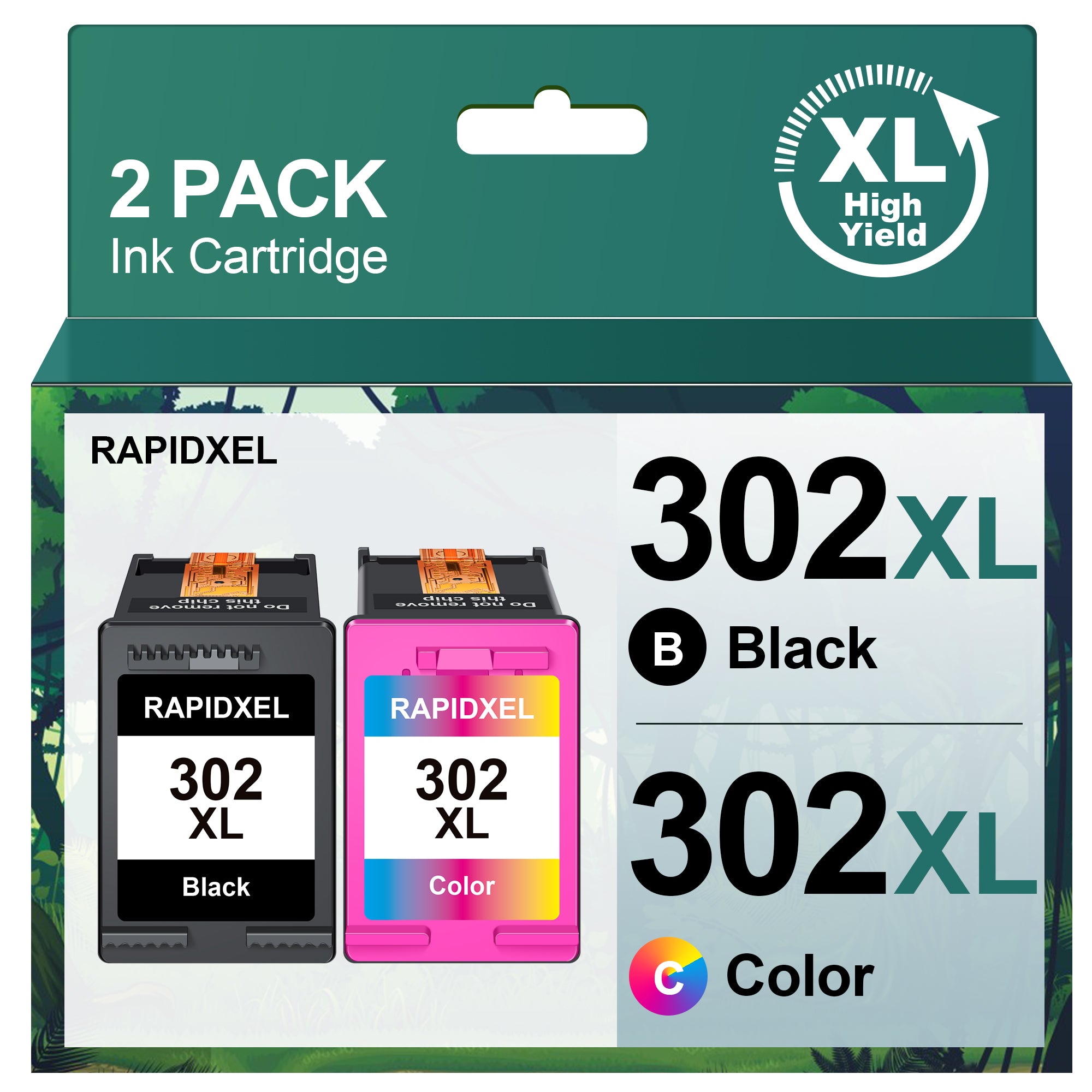 RAPIDXEL 302XL Remanufactured Ink Cartridges for HP 302 XL Black and Colour Ink Cartridge 302 Printer Compatible for HP Envy 4524 4520 4527 DeskJet 3630 2130 OfficeJet 3831 3835 5230 (2-Pack)