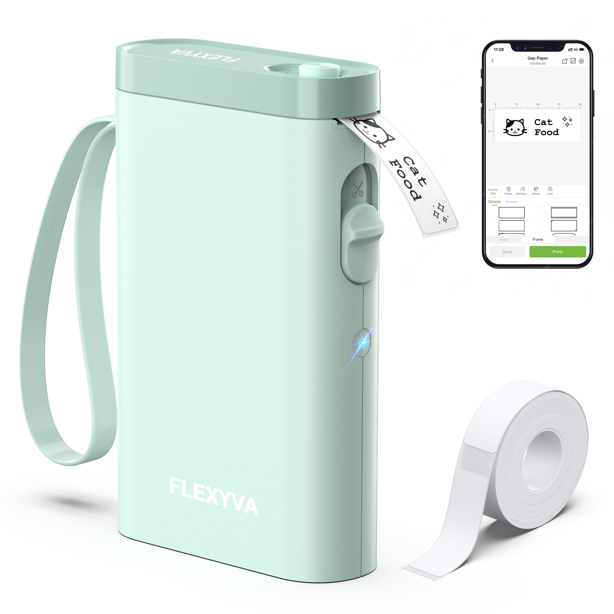 FLEXYVA Label Maker Machine with Tape, P21 Portable Bluetooth Thermal Label Printer, Wireless Built-in Cutter Sticker Maker Mini Label Makers with Multiple Templates for Organizing Storage Office Home, Green