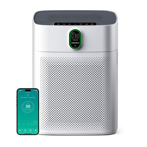 EZBASICS Air Purifier for home Large Rooms up to 1076 ft2, Wi-Fi and Alexa compatible, PM2.5 Air Quality Display, Auto Mode, HEPA Filter Removes Dust, Pollen, Smoke 1 Pack +2 Pack Filters(White)