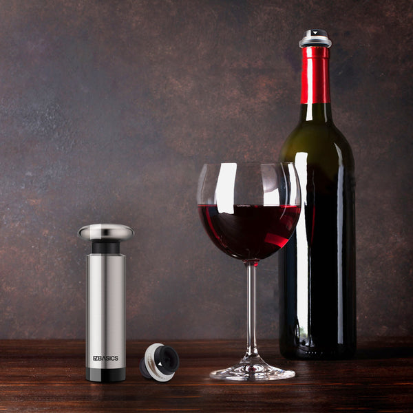 Wine Saver Vacuum Pump with 2 Wine Stoppers, Stainless Steel