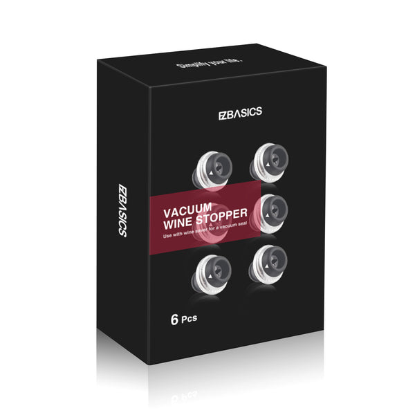 Wine Stoppers with Vacuum - 6 Pack, Black